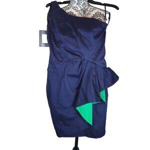 French Connection One Shoulder Mini Cocktail Dress Navy Green Size 6
